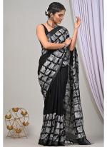 Pure Linen Cotton Black Casual Wear Pure Hand Work Saree